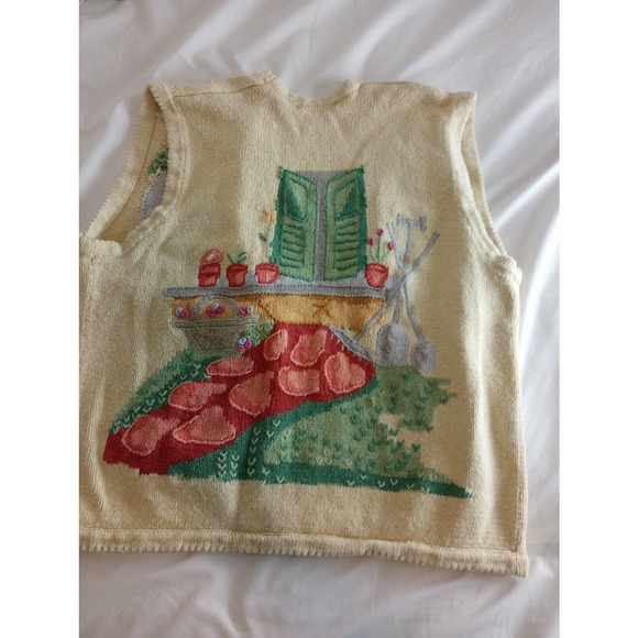 Lauren Hansen Summer Spring Garden Sweater Vest Medium Knit 90s Unique Grandma - Picture 9 of 11
